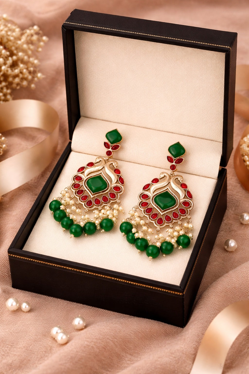 Peacock Motif Silver-Tone Chandbali Earring