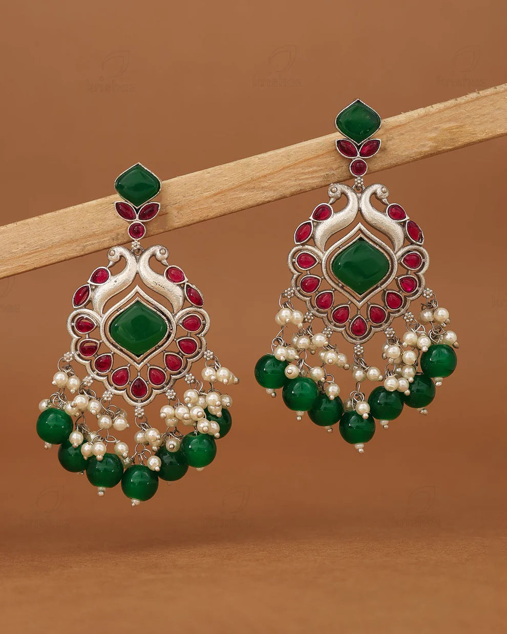 Peacock Motif Silver-Tone Chandbali Earring