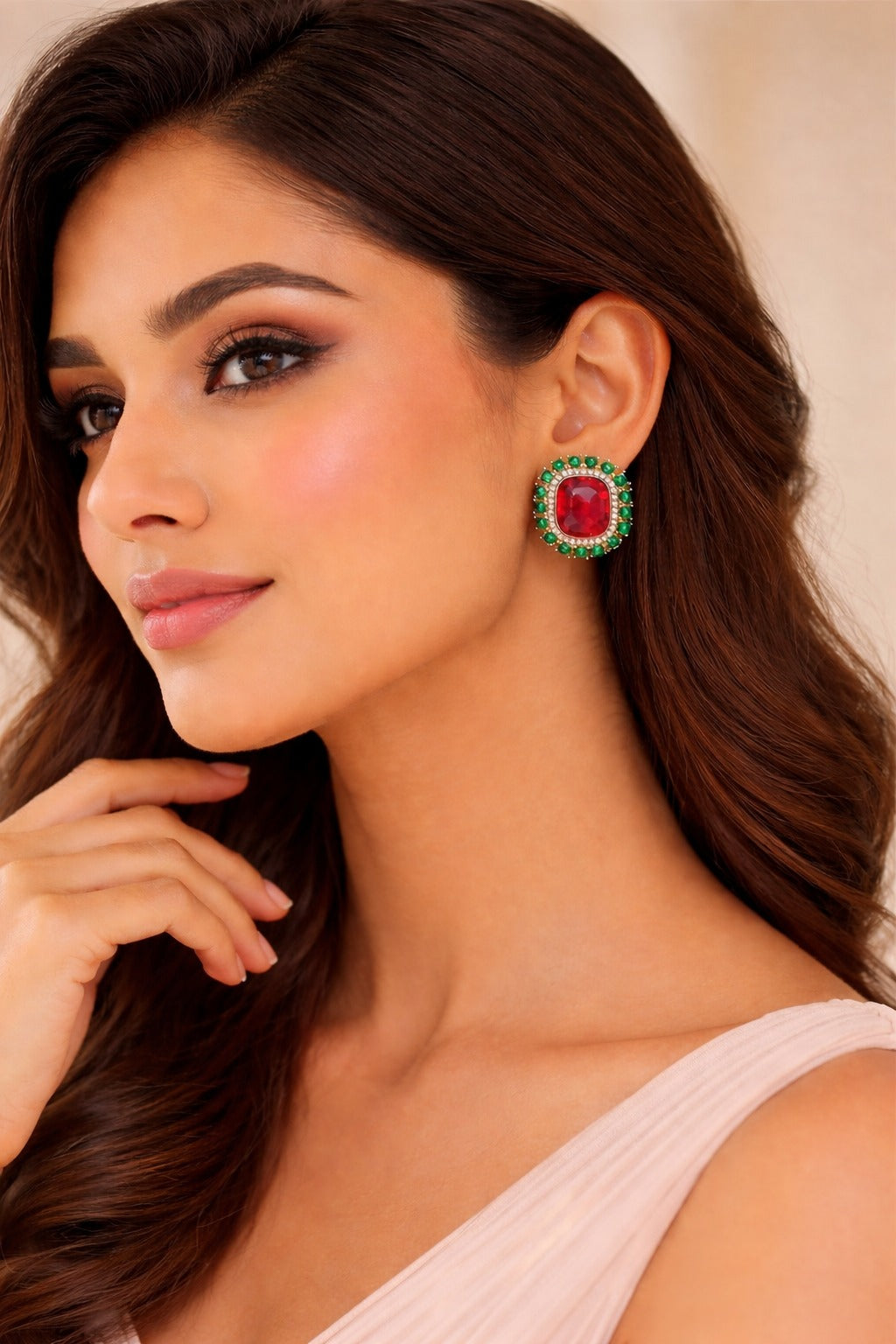 Royal Red Stone Stud Earring