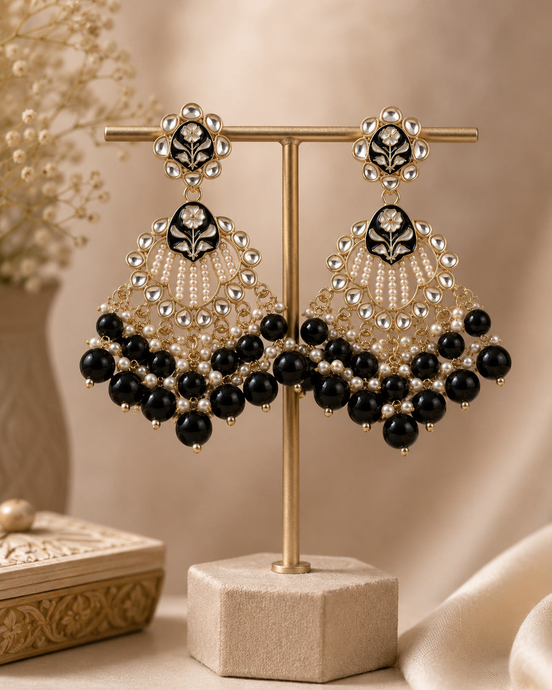 Black Kundan Chandbali Earring