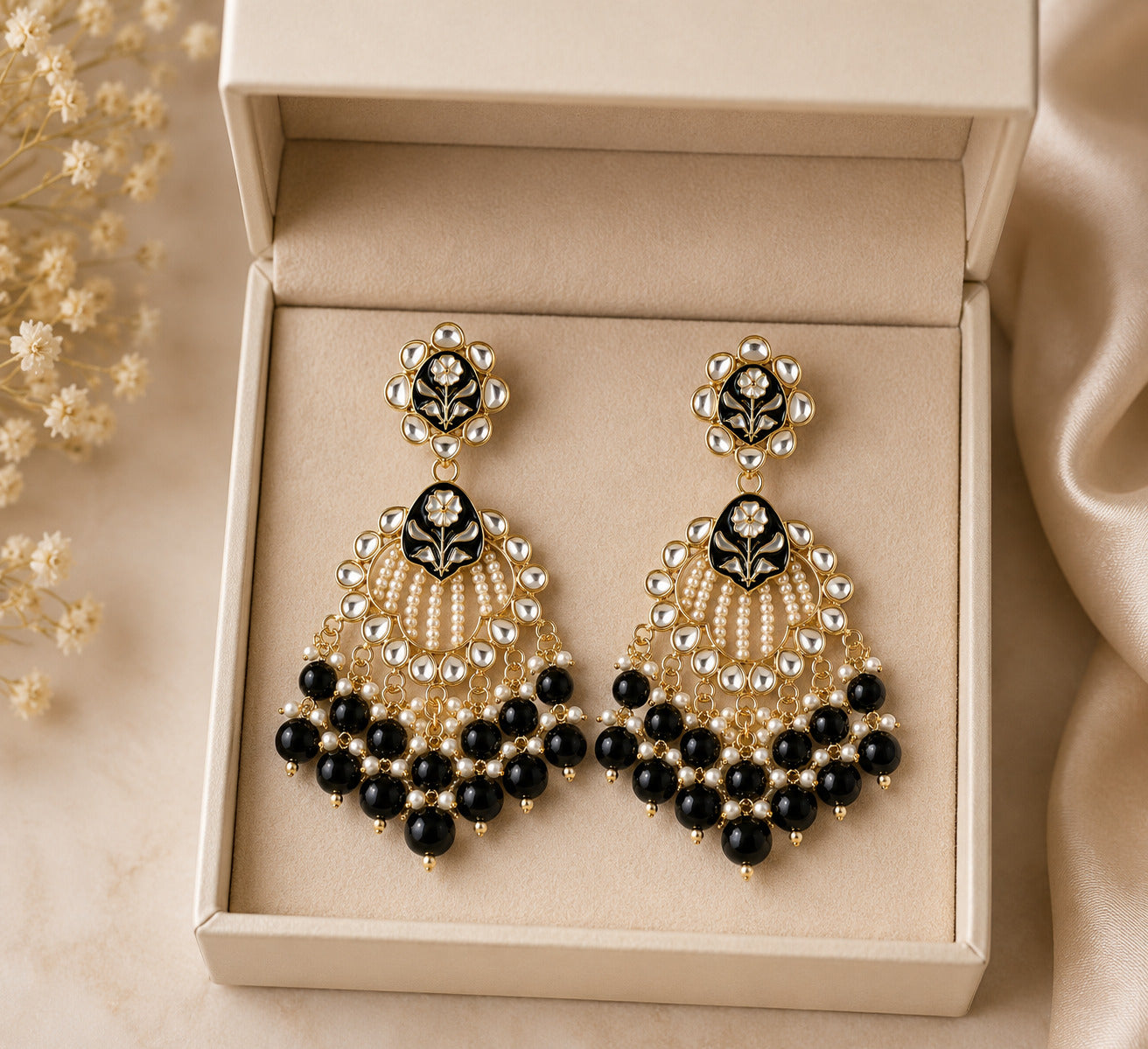 Black Kundan Chandbali Earring