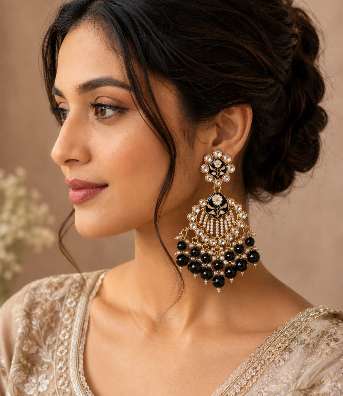 Black Kundan Chandbali Earring