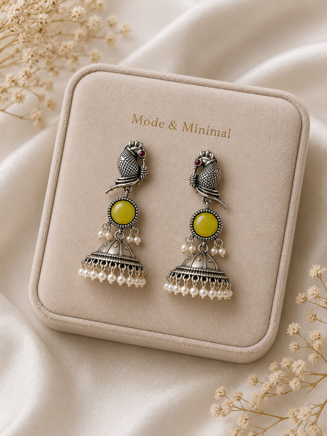 Oxidised Silver Parrot Jhumka Earring
