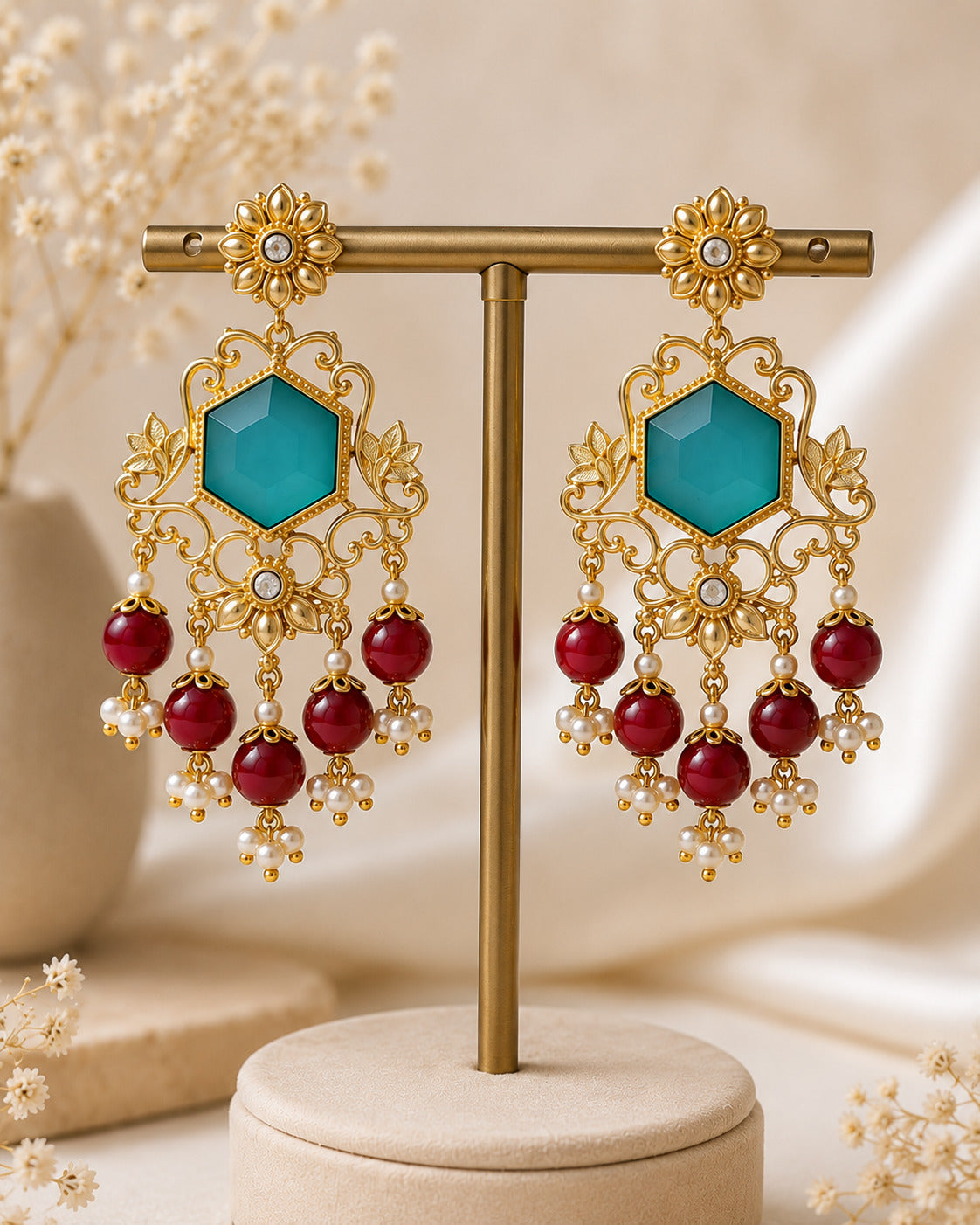 Antique Gold Floral Dangler Earring