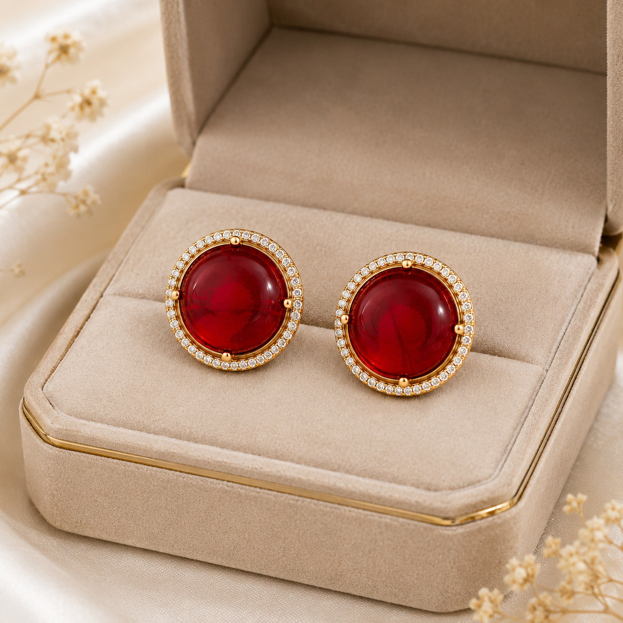 Ruby Red Stone Stud Earring