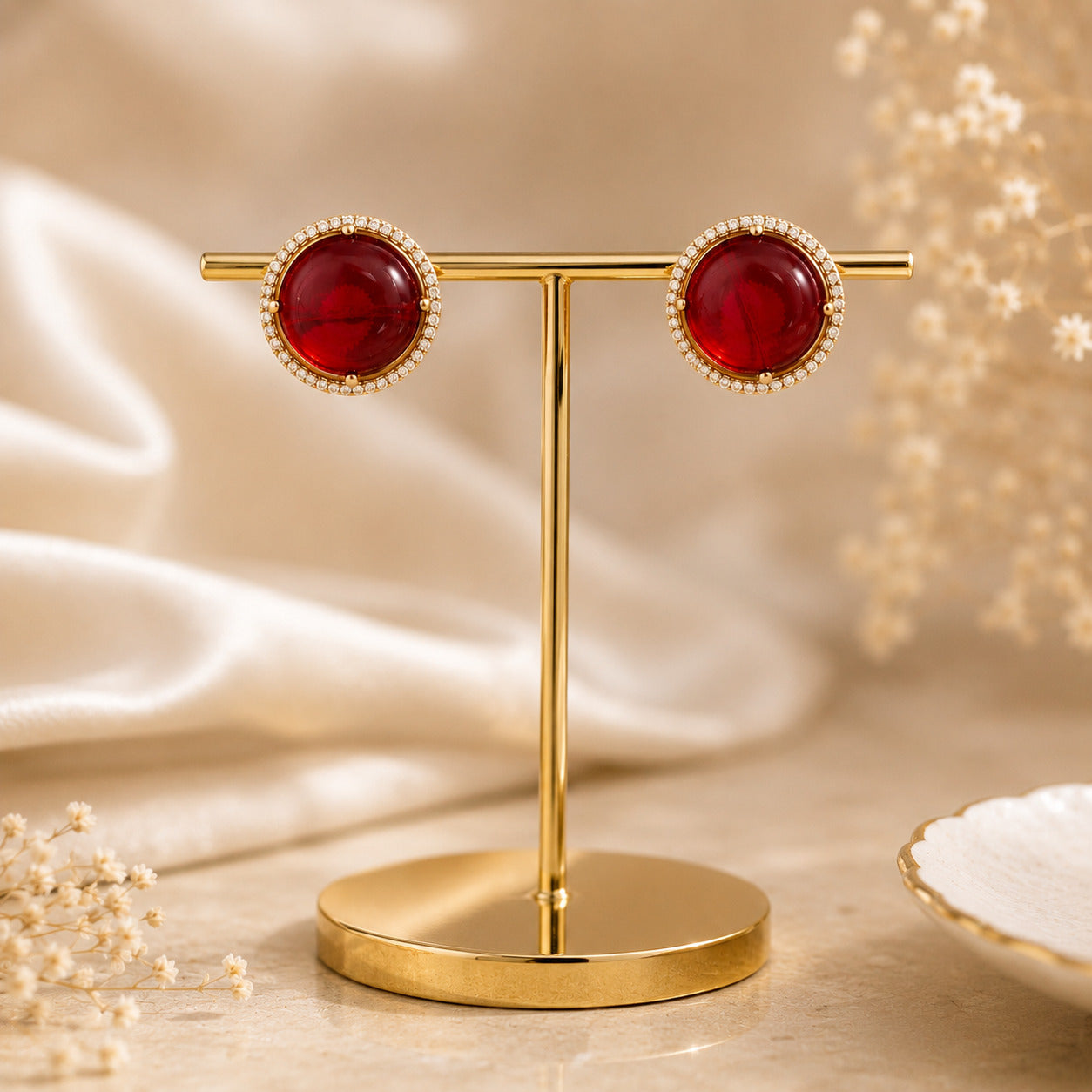 Ruby Red Stone Stud Earring