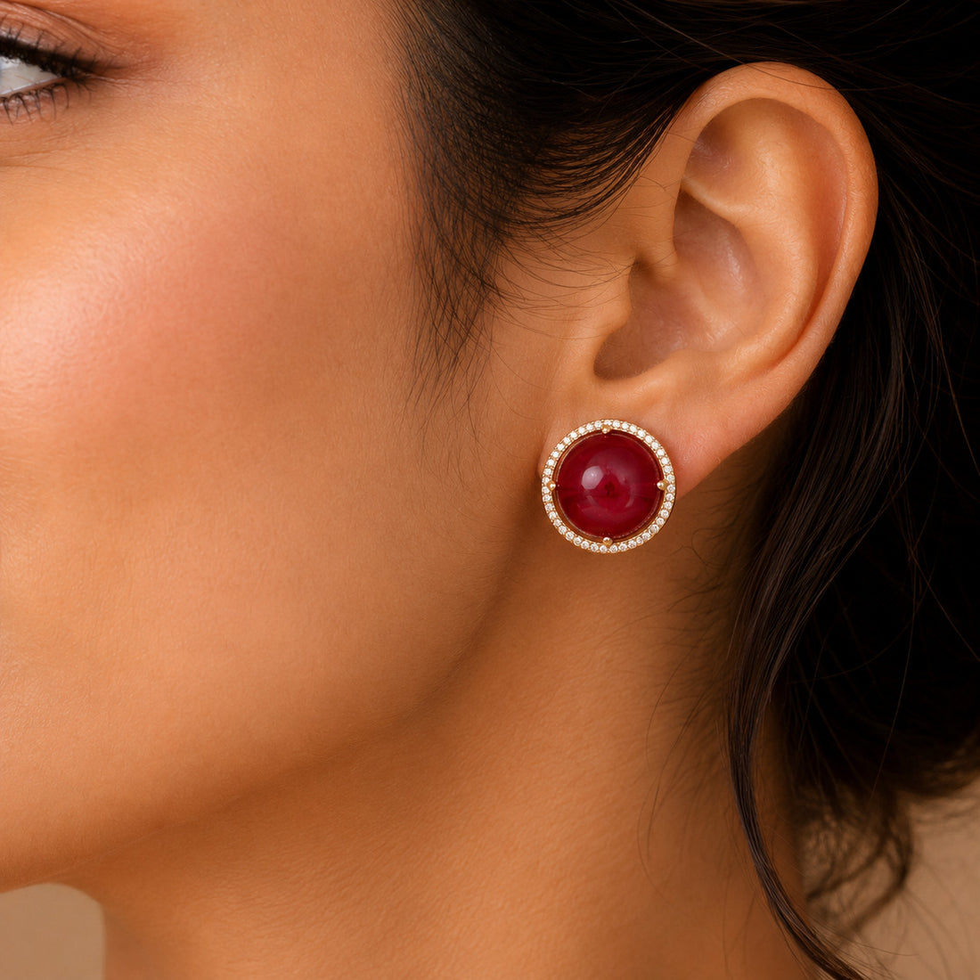 Ruby Red Stone Stud Earring