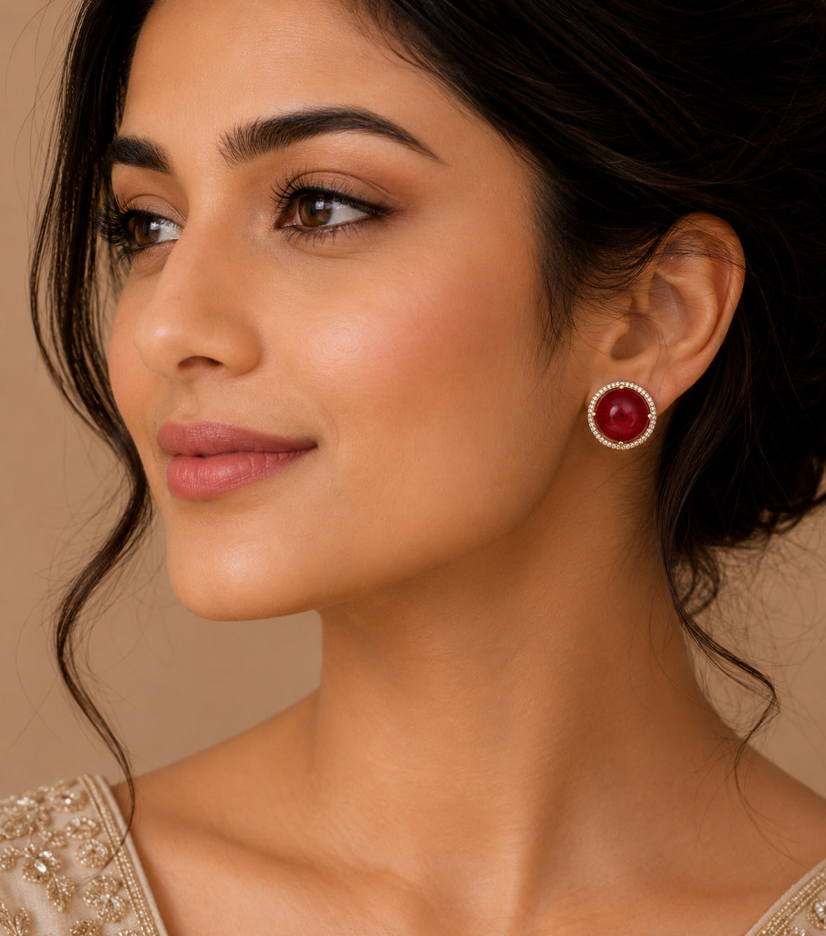Ruby Red Stone Stud Earring