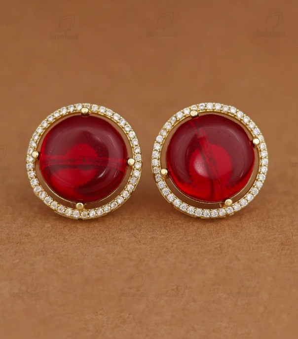Ruby Red Stone Stud Earring