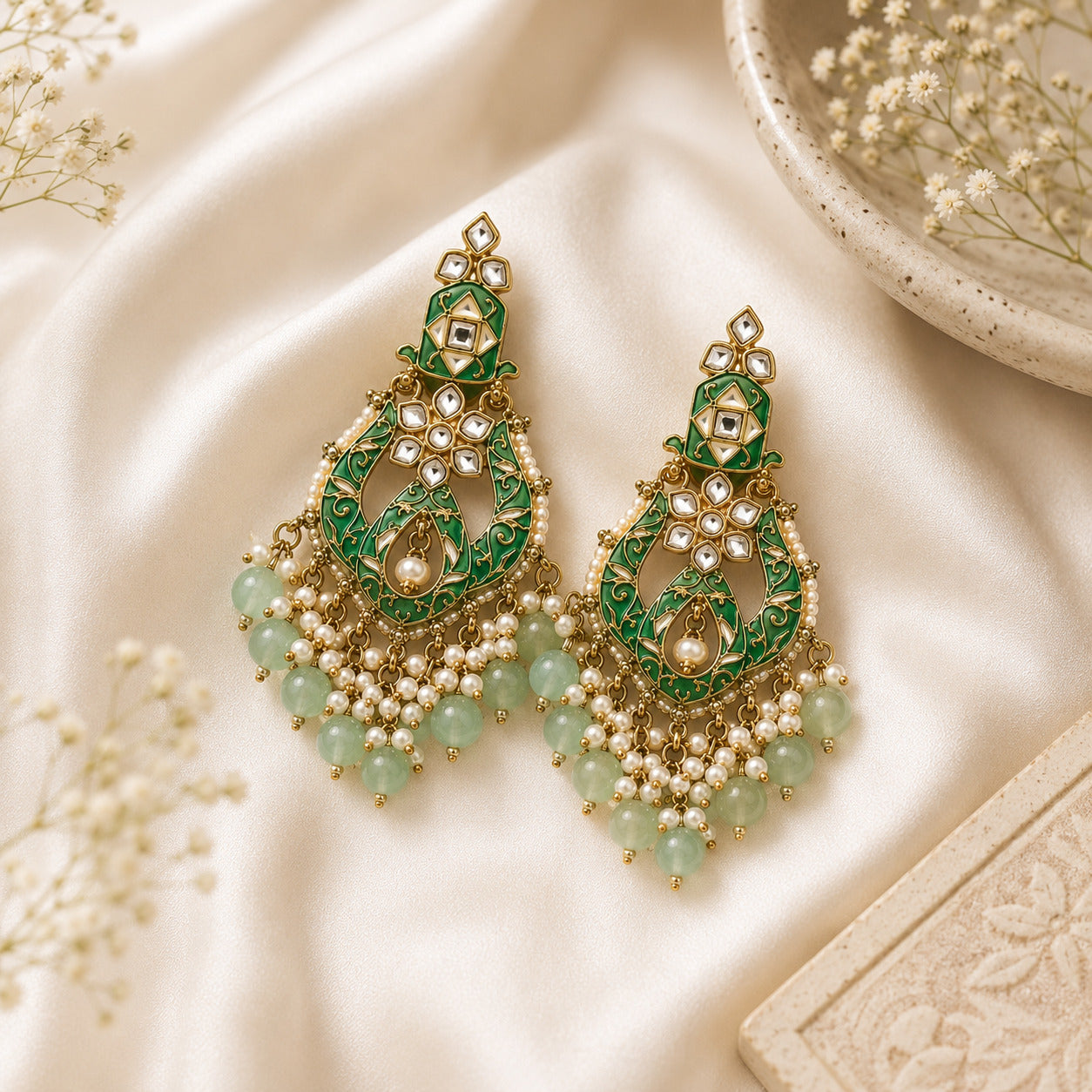 Traditional Meenakari Chandbali Earrings