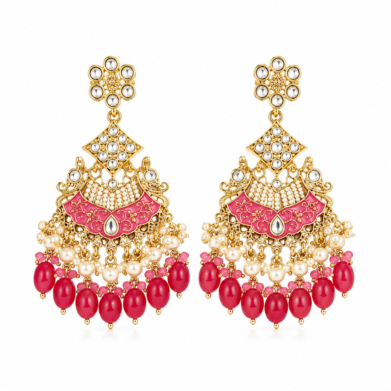 Pink Kundan Pearl Chandbali Earring