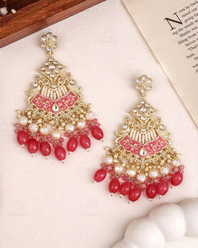 Pink Kundan Pearl Chandbali Earring