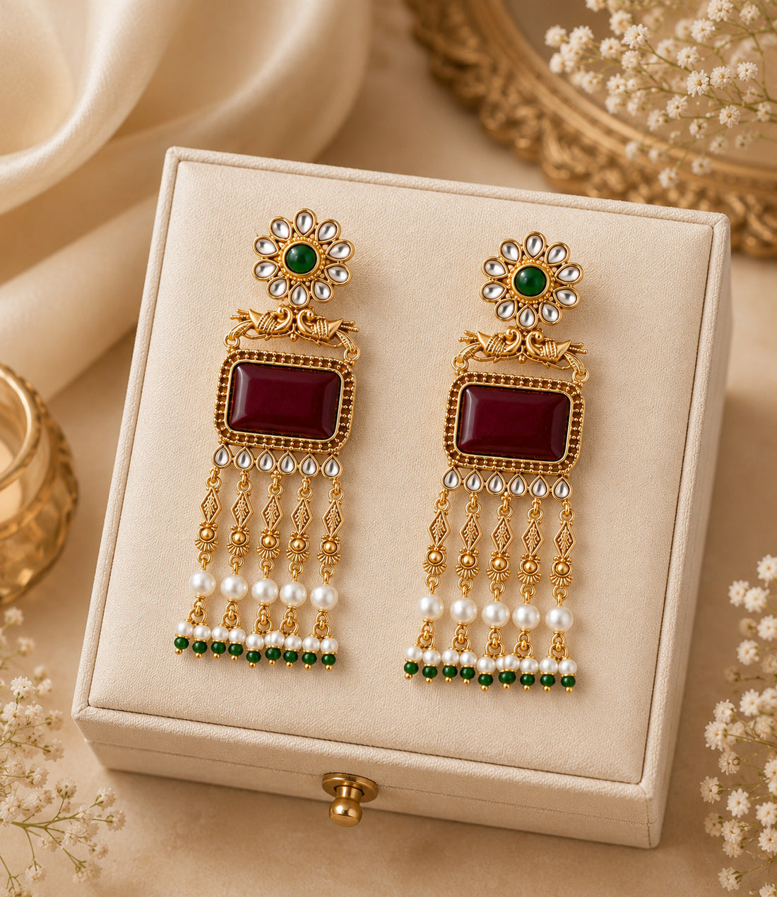 Royal Kundan Pearl Drop Statement Earring
