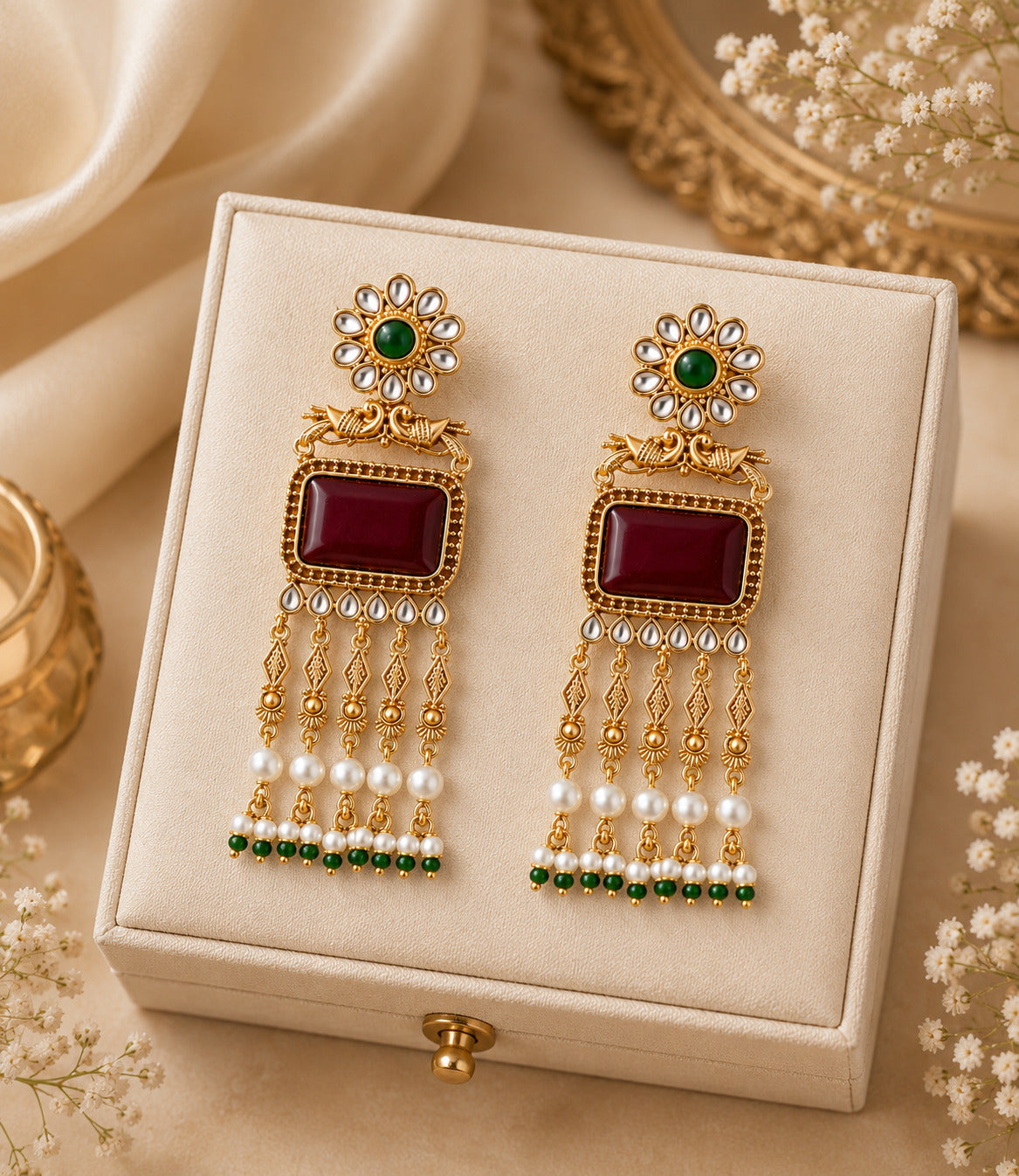 Royal Kundan Pearl Drop Statement Earring