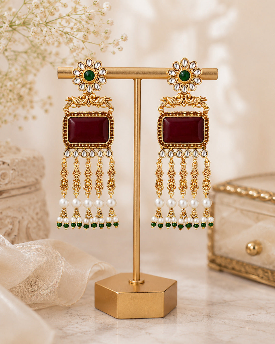 Royal Kundan Pearl Drop Statement Earring