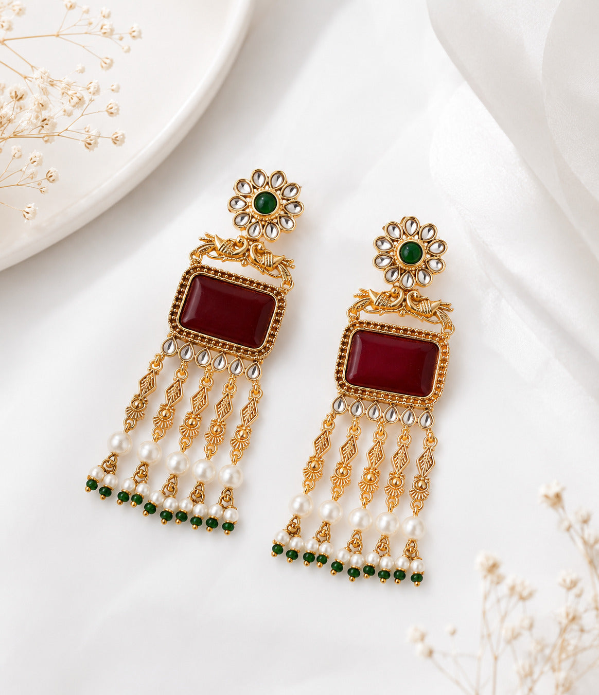 Royal Kundan Pearl Drop Statement Earring