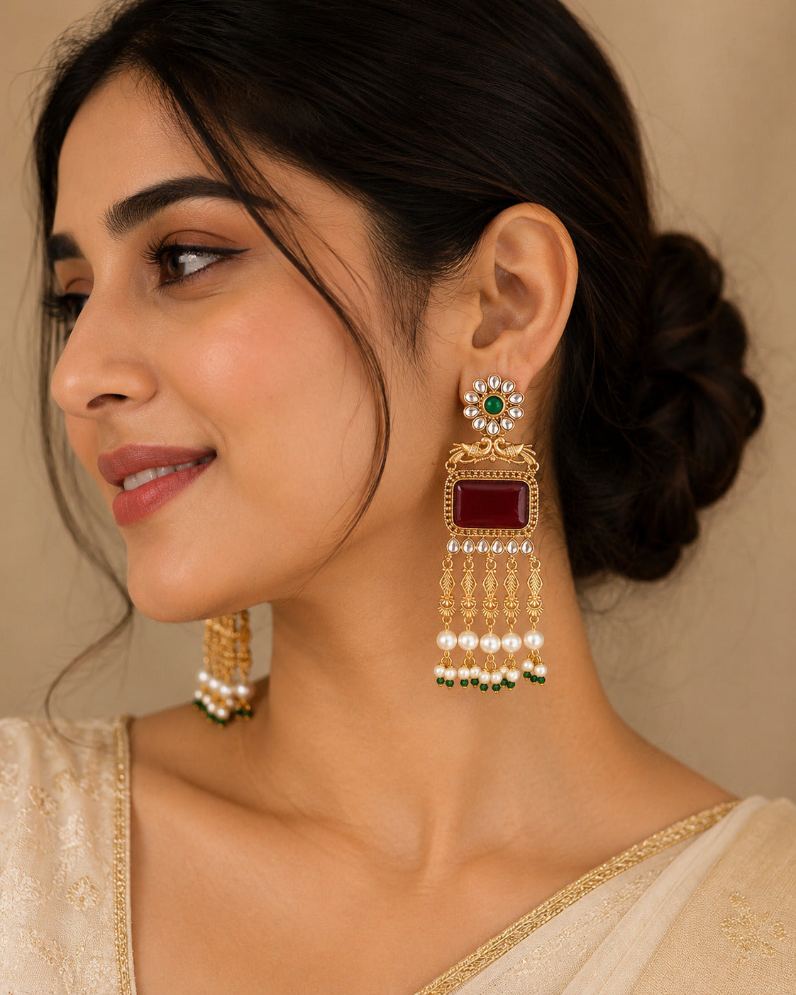 Royal Kundan Pearl Drop Statement Earring