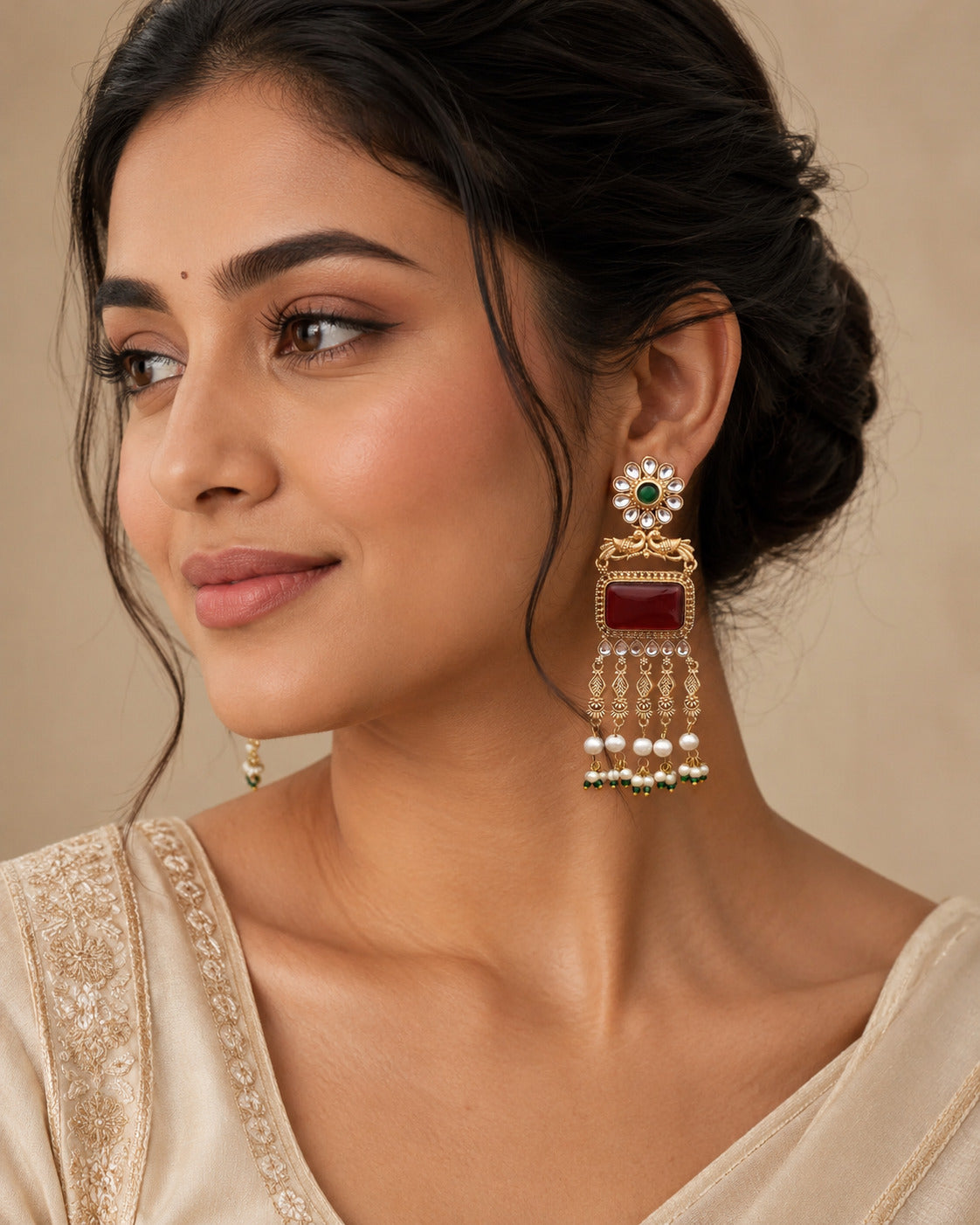 Royal Kundan Pearl Drop Statement Earring