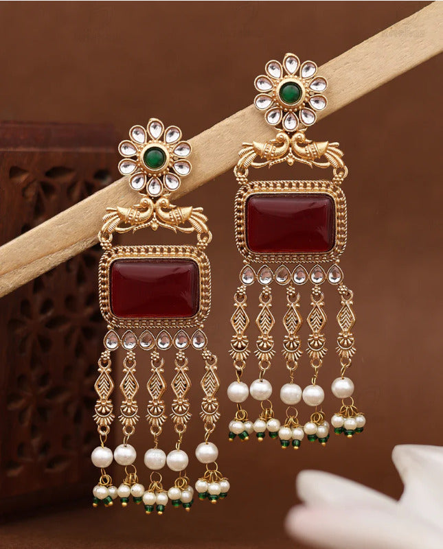 Royal Kundan Pearl Drop Statement Earring