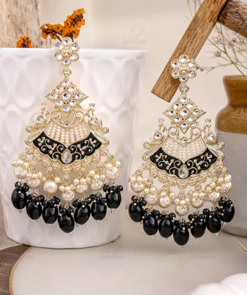 Royal Black & Pearl Kundan Statement Earring