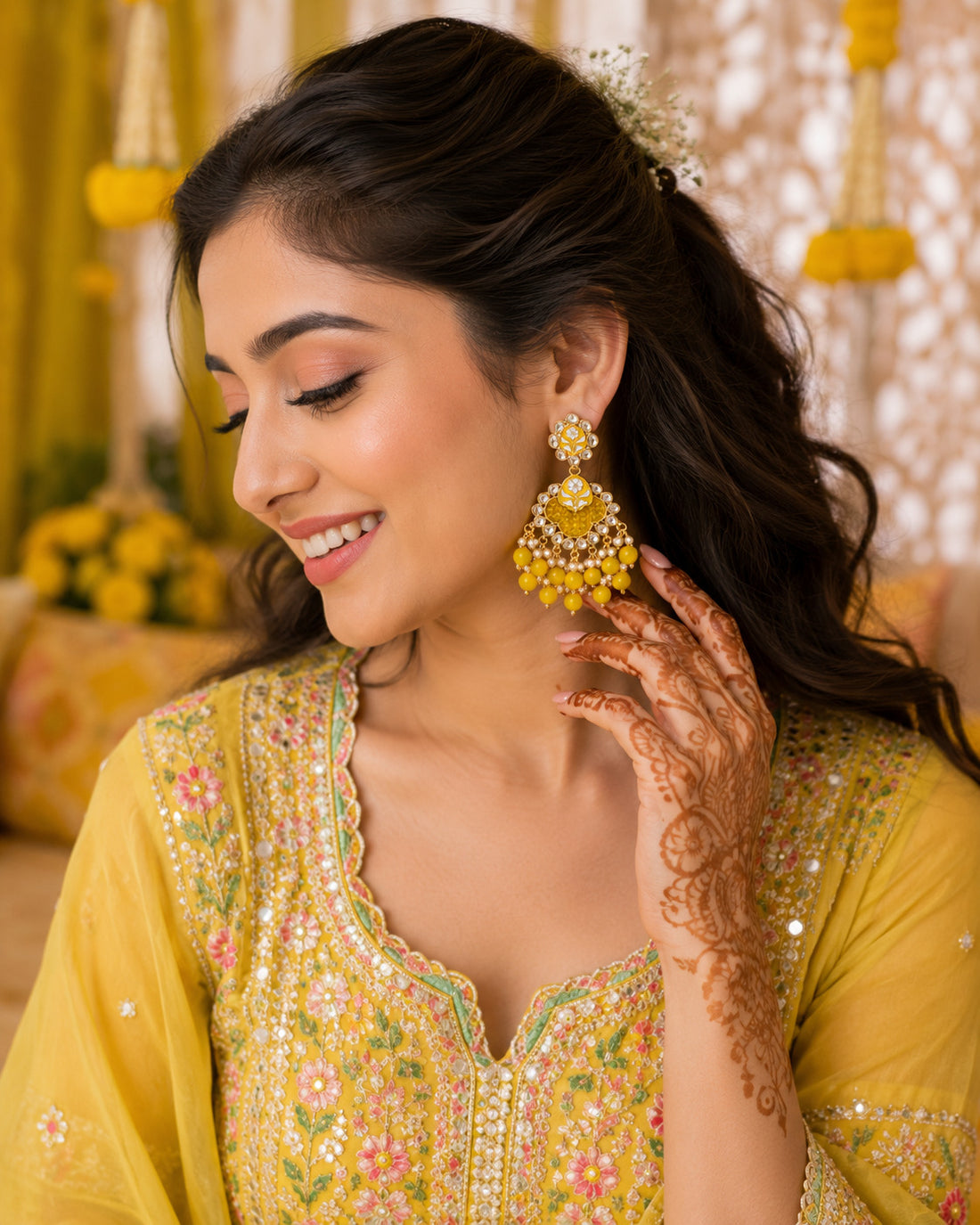 Sunshine Kundan Floral Chandbali Earring