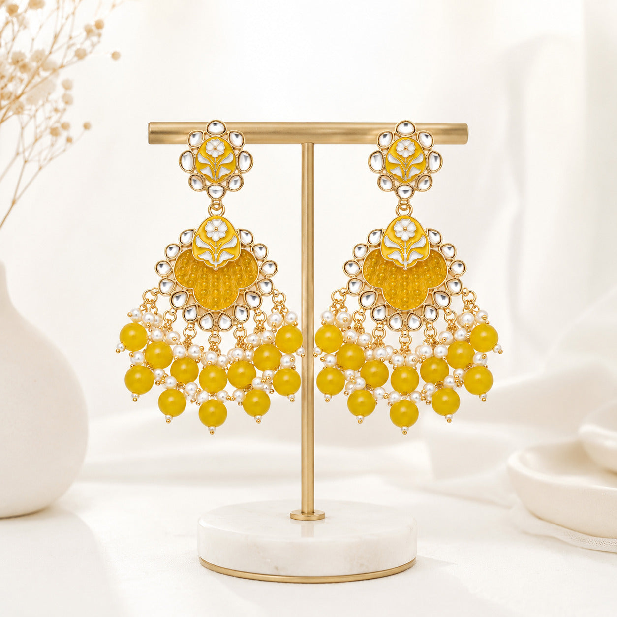 Sunshine Kundan Floral Chandbali Earring