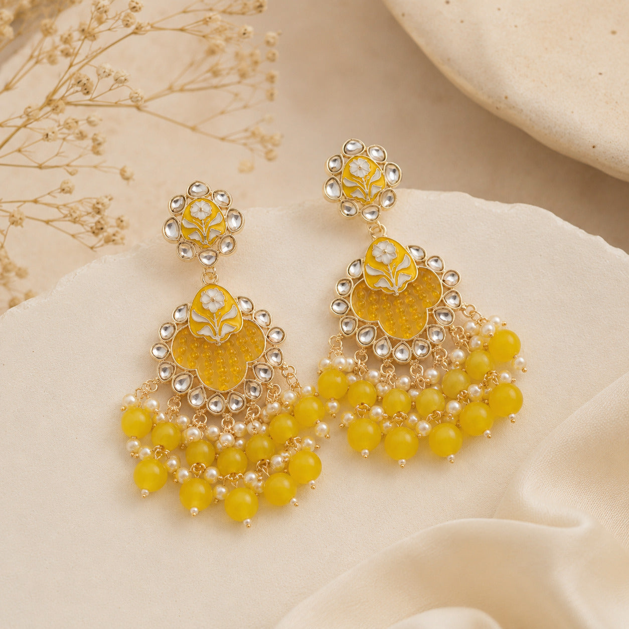 Sunshine Kundan Floral Chandbali Earring