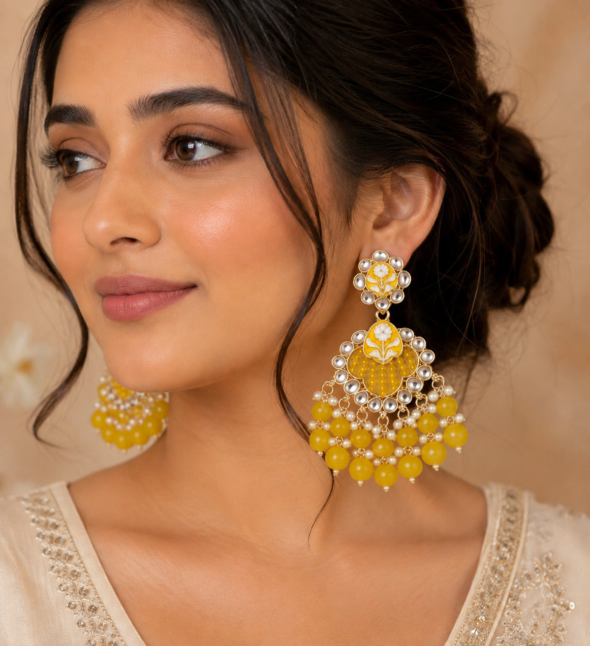 Sunshine Kundan Floral Chandbali Earring