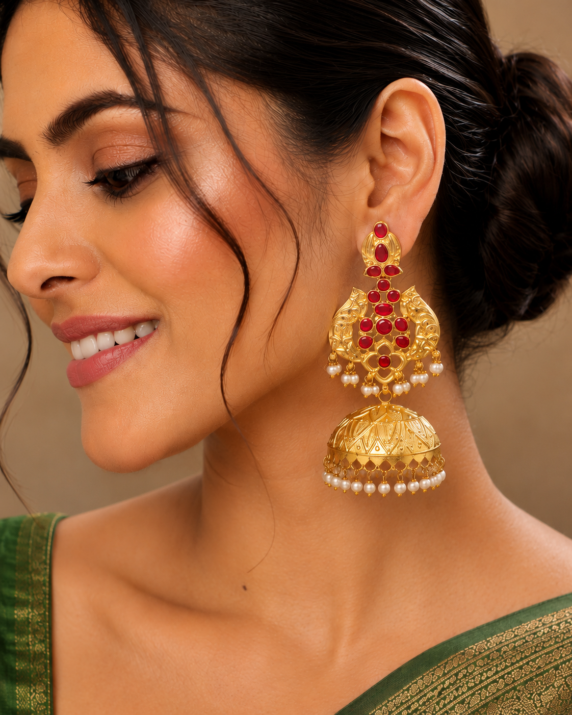 Royal Red Stone Kundan Jhumka Earring