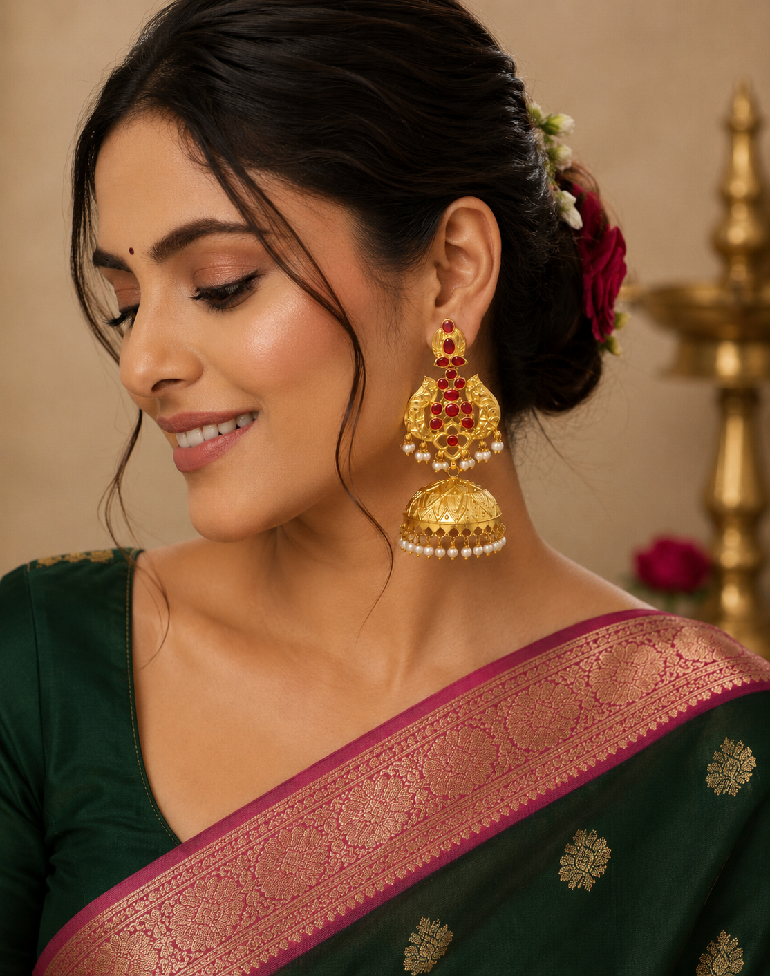 Royal Red Stone Kundan Jhumka Earring