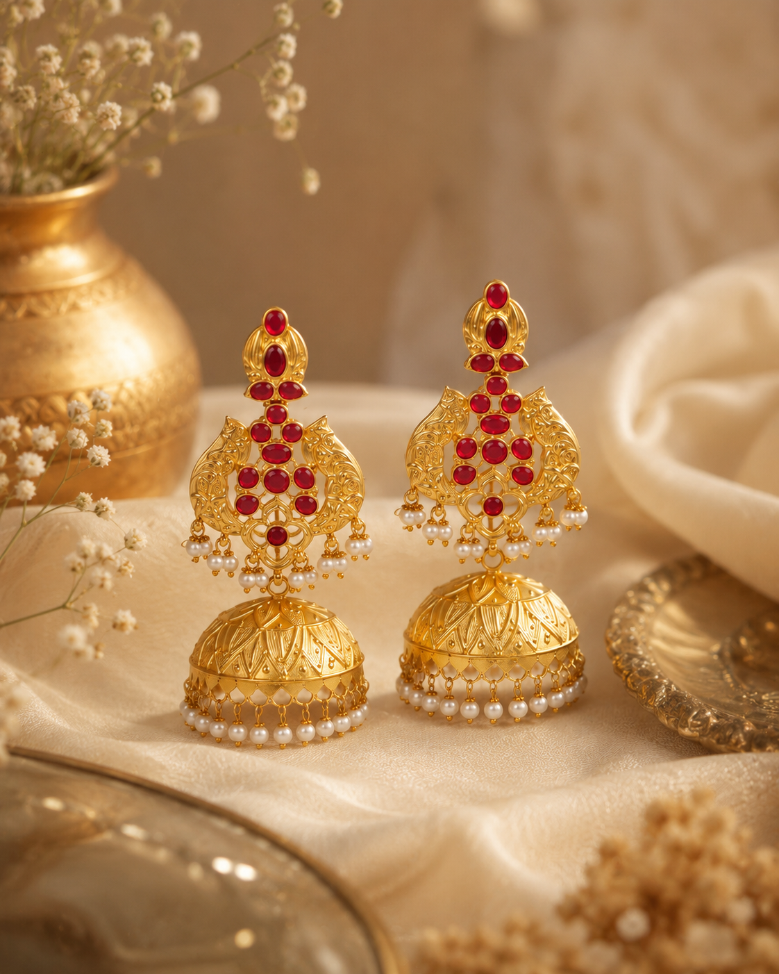 Royal Red Stone Kundan Jhumka Earring