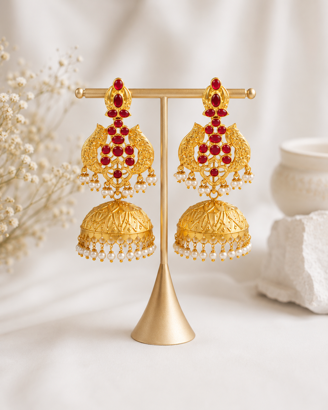 Royal Red Stone Kundan Jhumka Earring