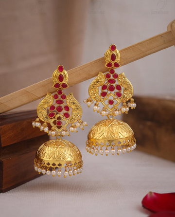 Royal Red Stone Kundan Jhumka Earring