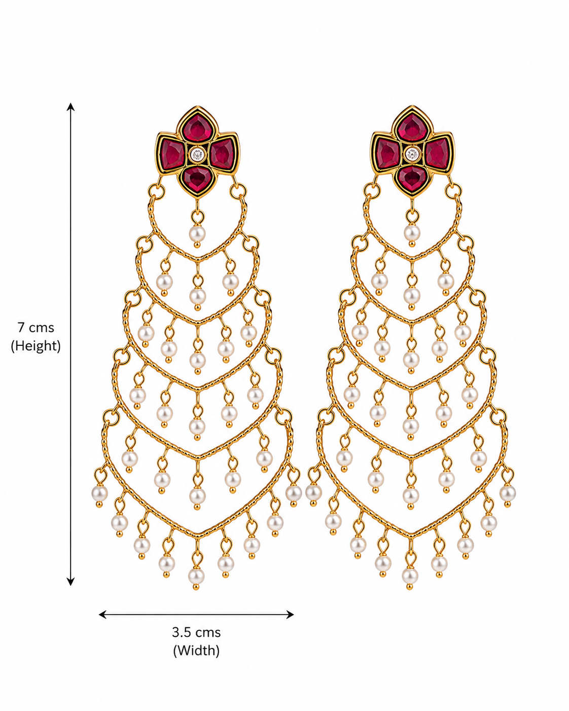 Red Floral Pearl Cascade Statement Earring