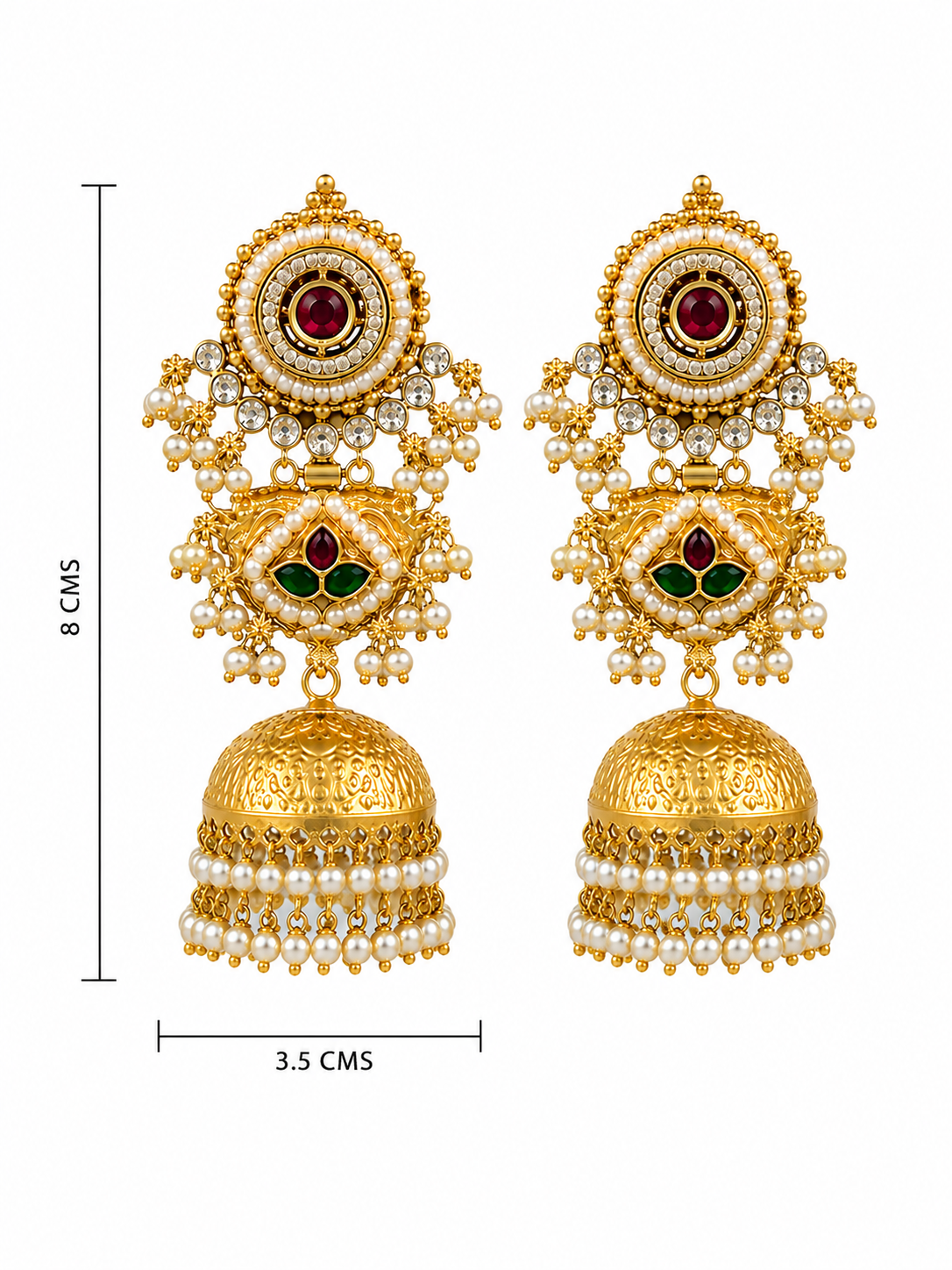 Gold Pearl Kundan Jhumka Earring