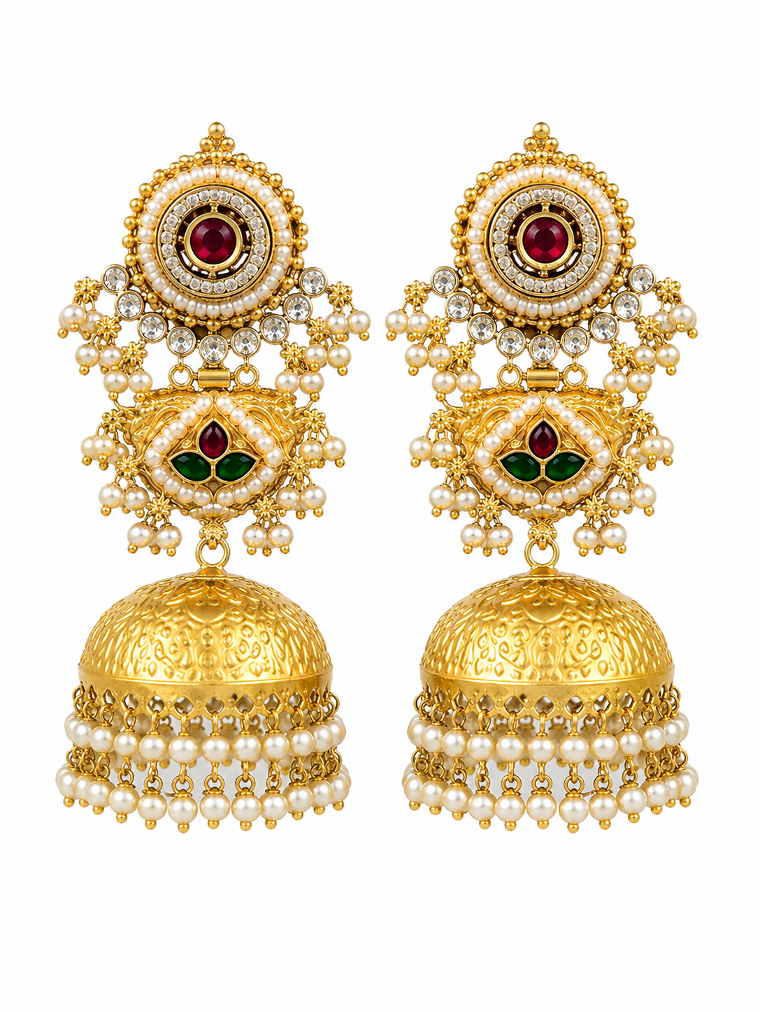 Gold Pearl Kundan Jhumka Earring