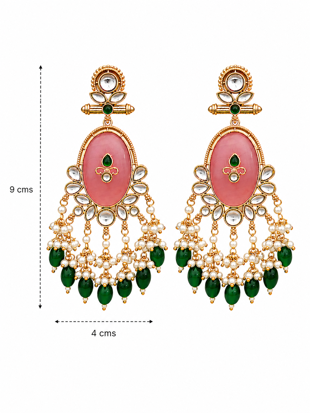 Pink Stone Green Beaded Statement Earring
