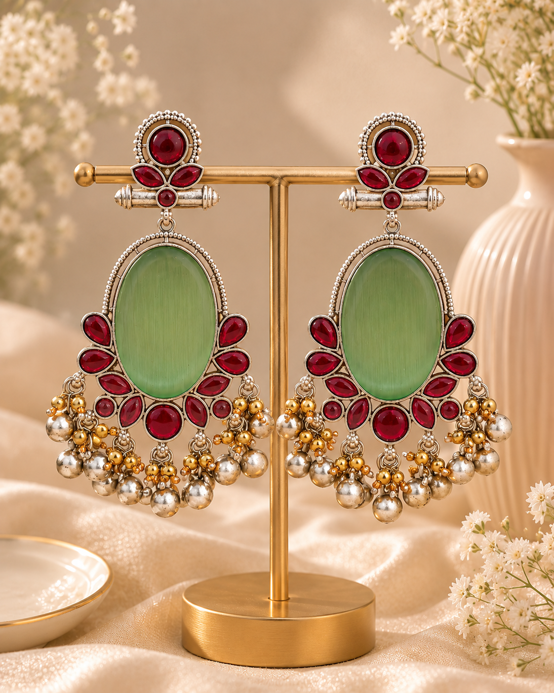 Green & Ruby Jingle Cascade Earring
